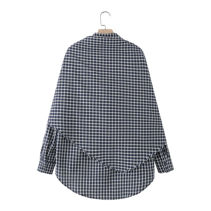 Women's Long Sleeve Shirt Plaid Waist Tie Overlapping Front Buttons Shirt | Plaid