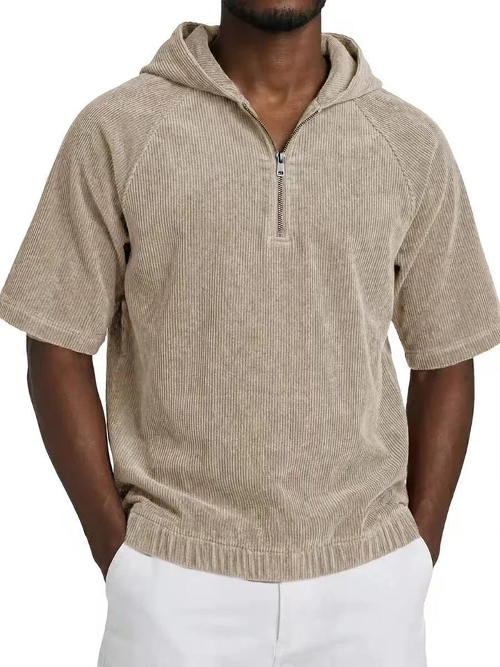 Men's Hoodie with Short Sleeves and Half-Zip | Relaxed Fit