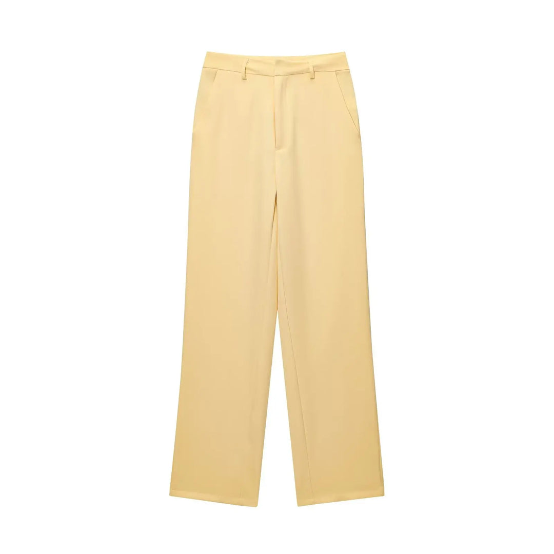 Women's Collar Front Zipper Top and Wide Pants Two-Piece Set | Minimalist Style