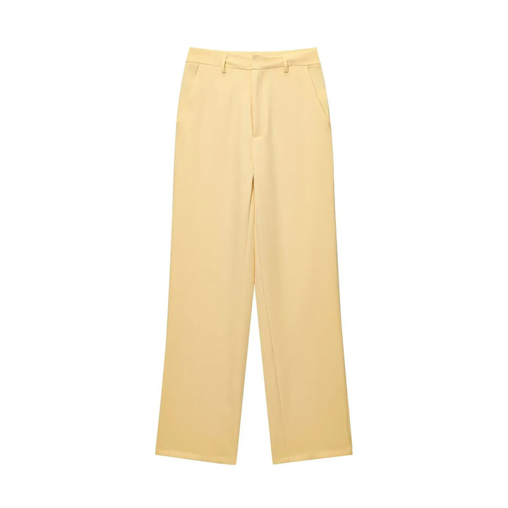 Women's Collar Front Zipper Top and Wide Pants Two-Piece Set | Minimalist Style