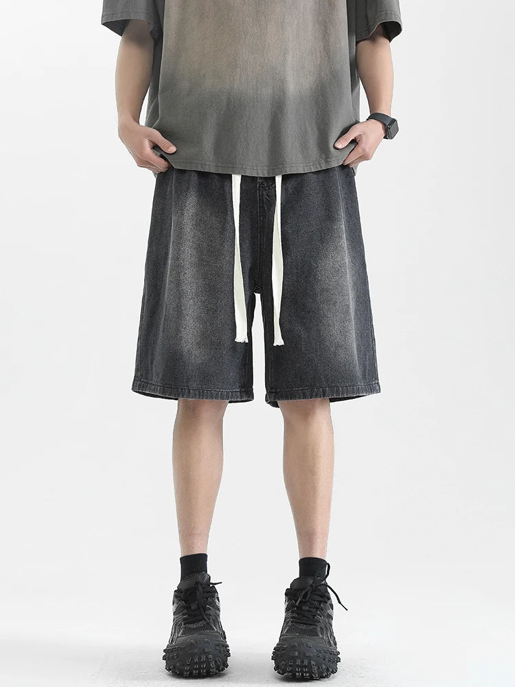 Men's Washed Long Shorts with Drawstring | Baggy Fit