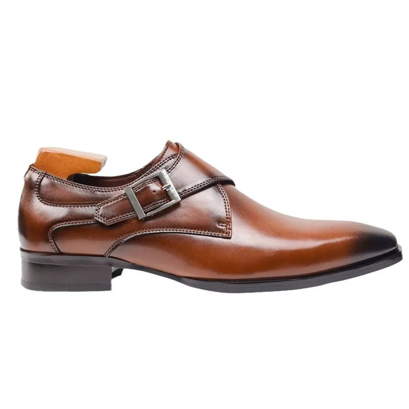 Alistair | Męskie Półbuty Wizytowe Monk Strap z Klamrą i Smukłym Noskiem