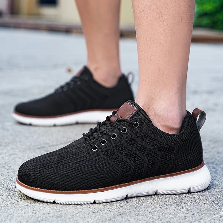 Darius | Męskie Sznurowane Sneakersy o Dzianinowym Wyglądzie z Kontrastową Podeszwą