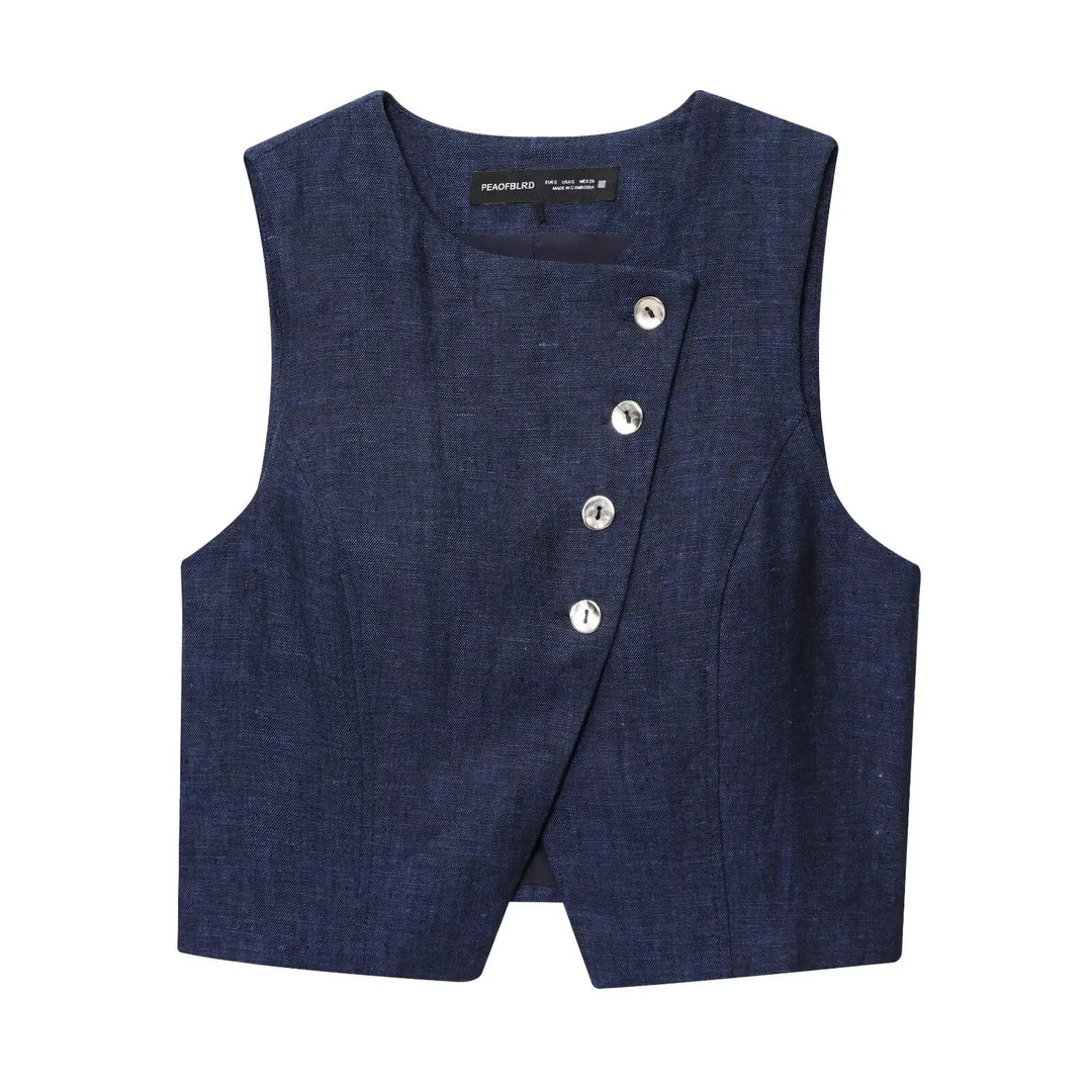 Women's Asymmetrical Button Vest and Wide-Leg Pants Two-Piece Set | Fitted Style