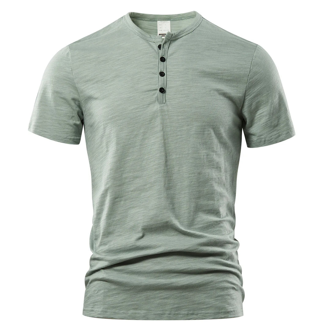 Męski T-Shirt Henley z Krótkim Rękawem i Dekoltem na Guziki | Dopasowany Krój
