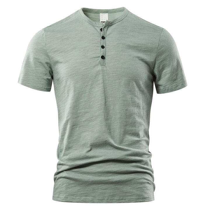 Męski T-Shirt Henley z Krótkim Rękawem i Dekoltem na Guziki | Dopasowany Krój