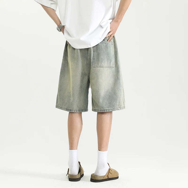 Men's Washed Long Shorts with Drawstring | Baggy Fit