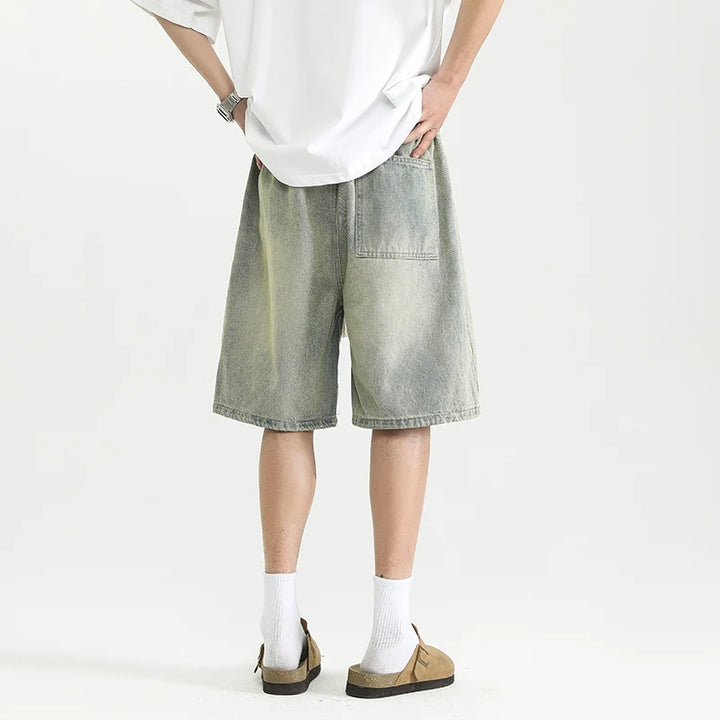 Men's Washed Long Shorts with Drawstring | Baggy Fit