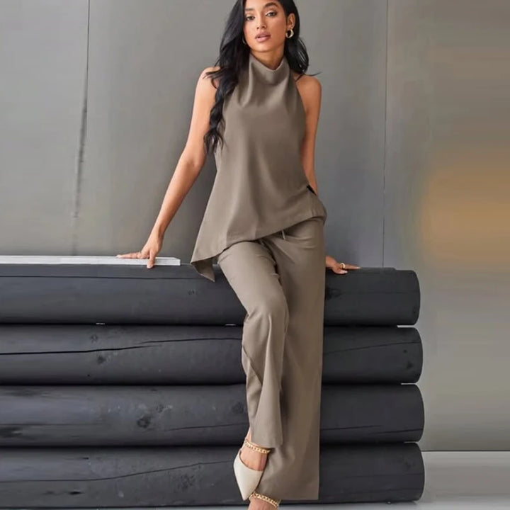 Women's Asymmetric Bra Top and Straight-Leg Pants Two-Piece Set | Minimalist Look