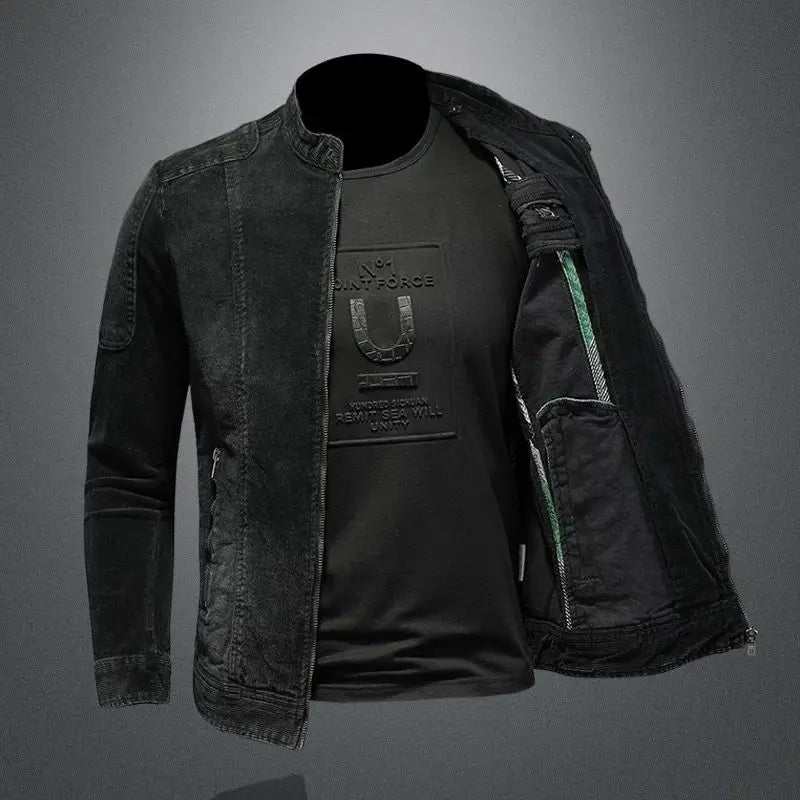 Men's Slim Fit Jacket with Stand Collar and Multiple Zippers Spring Jacket | Details