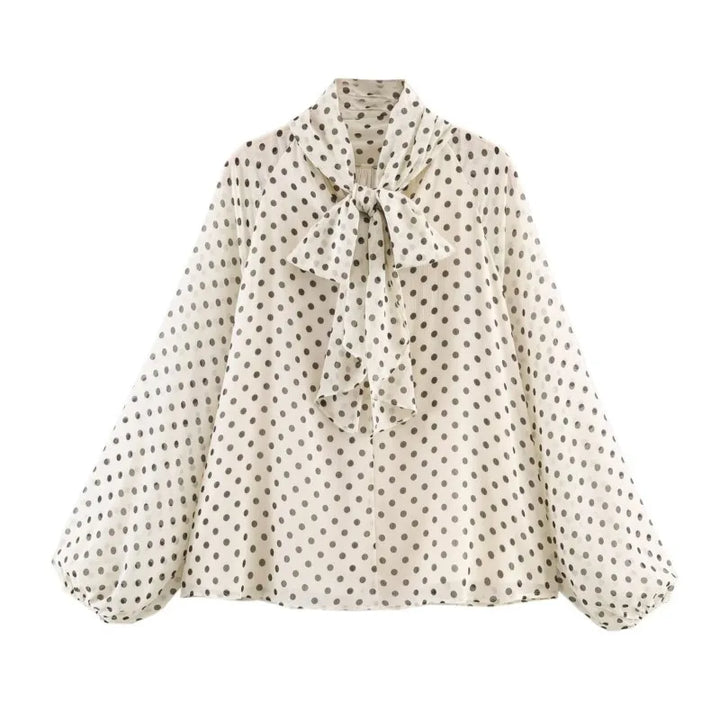 Women's Polka Dot Blouse High Collar Long Sleeve Loose Fit Blouse | Polka Dots