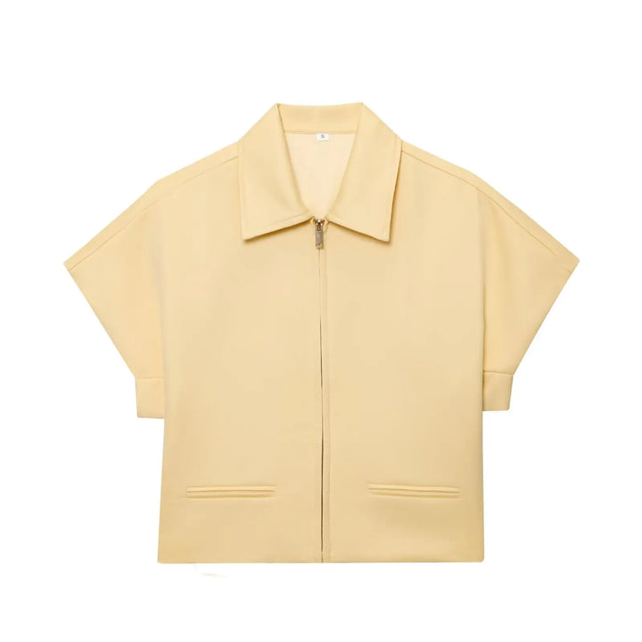 Women's Collar Front Zipper Top and Wide Pants Two-Piece Set | Minimalist Style