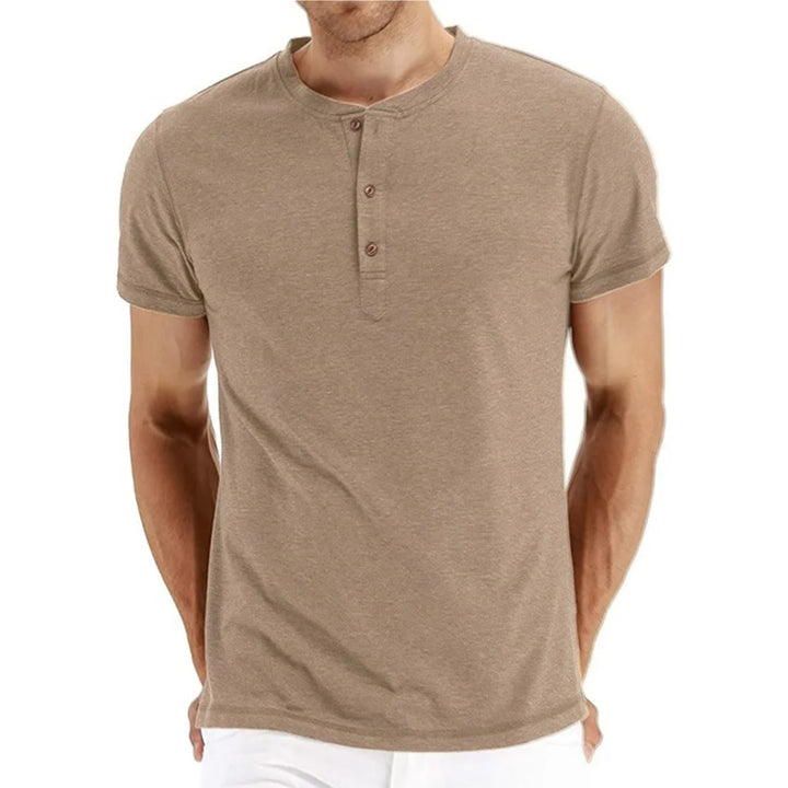 Męski T-Shirt Henley z Krótkim Rękawem i Dekoltem na Guziki | Dopasowany Krój