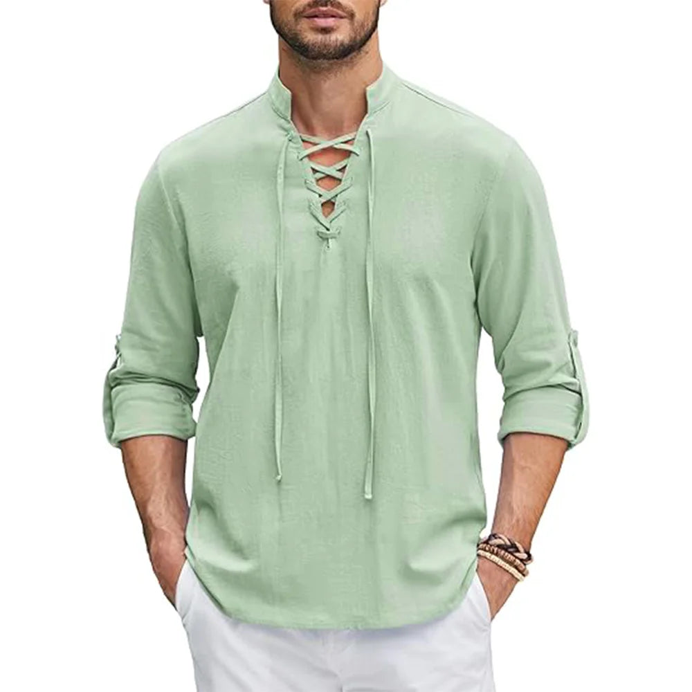 Męska Koszulka Casual Henley | Bluzka z Długim Rękawem Wkładana Przez Głowę | Regularny Krój | Swobodny Styl Vintage