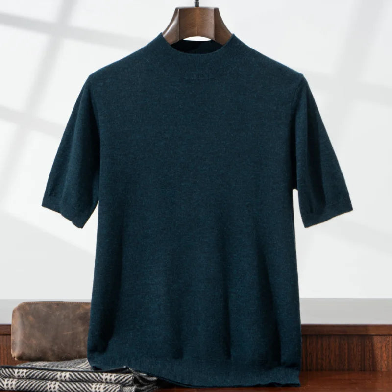 Męski Sweter z Półgolfem i Krótkim Rękawem | Minimalistyczny Design