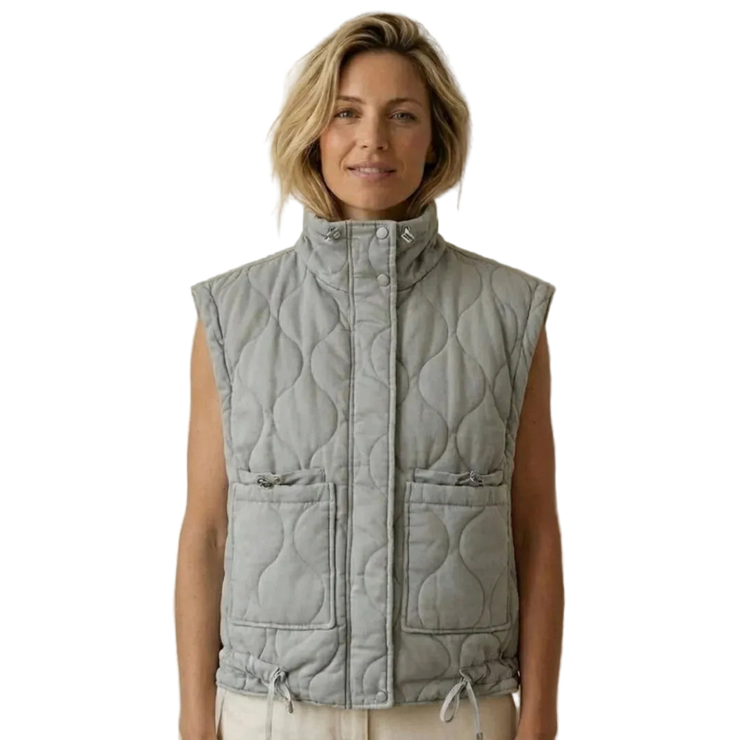 Women's Quilted Sleeveless Vest High Collar Drawstring Pockets Vest | Modern