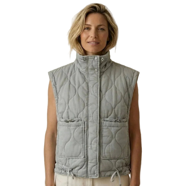 Women's Quilted Sleeveless Vest High Collar Drawstring Pockets Vest | Modern