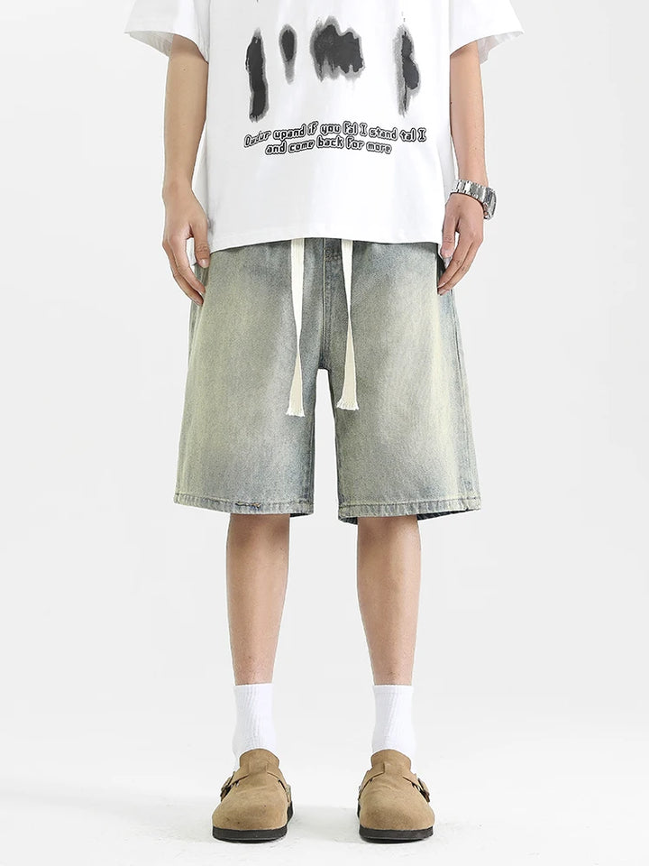 Men's Washed Long Shorts with Drawstring | Baggy Fit