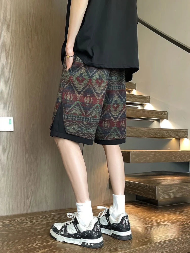 Gracjan | Men's oversized beach shorts with ethnic pattern