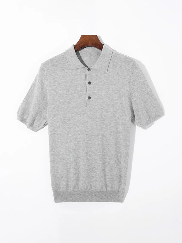 Męski Top Polo z Krótkim Rękawem, Guzikami i Wykładanym Kołnierzykiem | Elegancki Styl