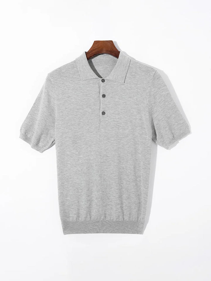 Męski Top Polo z Krótkim Rękawem, Guzikami i Wykładanym Kołnierzykiem | Elegancki Styl