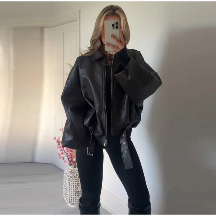 Women's Zip-Up Jacket with Collar Long Sleeve | Oversized