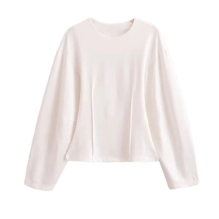Women's Long Sleeve Round Neck Top and Wide Pants Two-Piece Set | Seam Detail