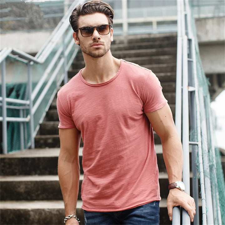 Męski Okrągły Dekolt Krótki Rękaw T Shirt Casual | Slim Fit