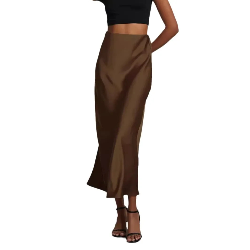 Women's High Waist Satin Effect Diagonal Cut Flared Skirt | Midi