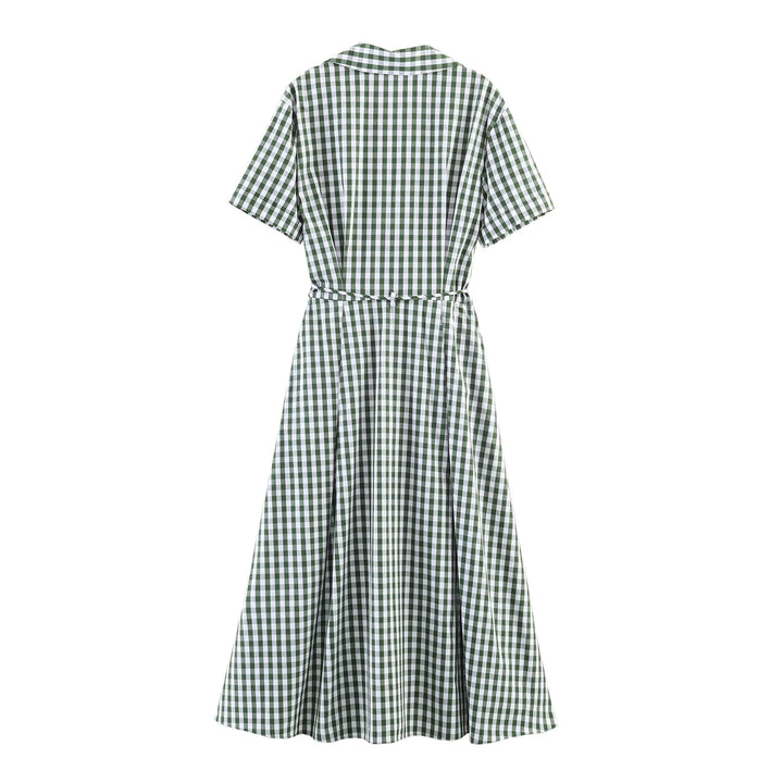 Women's Plaid Shirt Dress with Short Sleeves and Pockets | Waist Belt