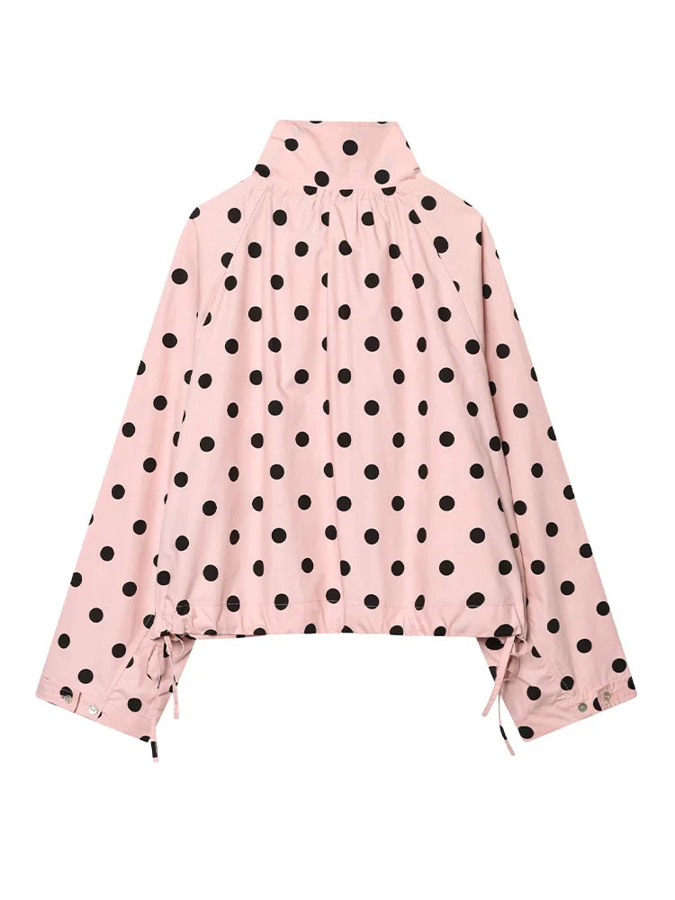 Women's Long Sleeve Jacket with High Collar in Polka Dots | Street Style