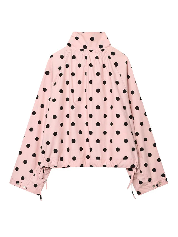 Women's Long Sleeve Jacket with High Collar in Polka Dots | Street Style