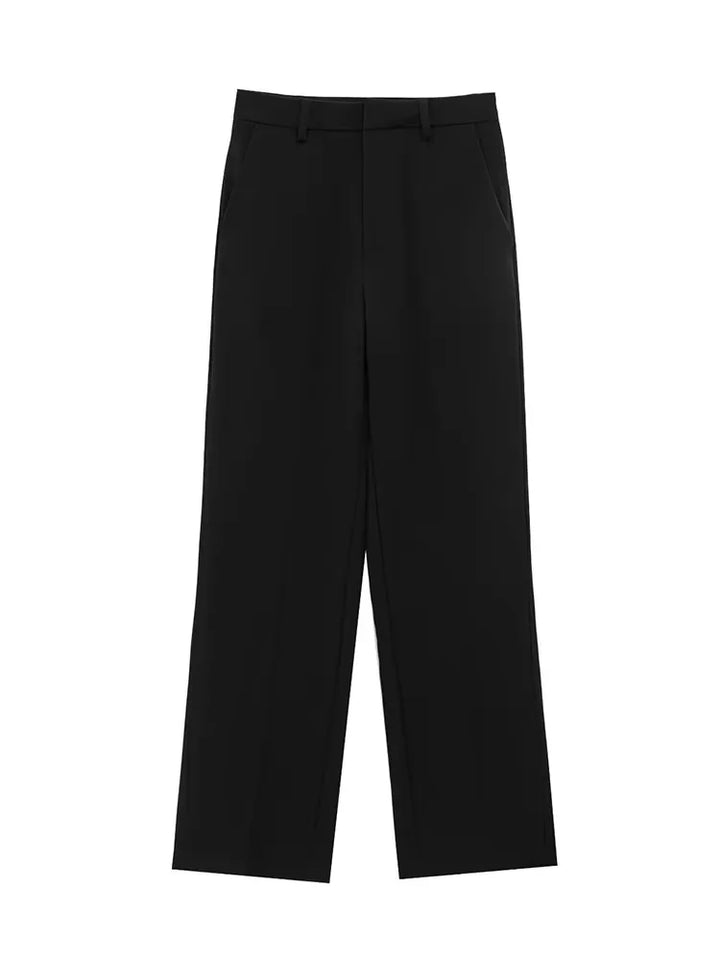 Women's Collar Front Zipper Top and Wide Pants Two-Piece Set | Minimalist Style