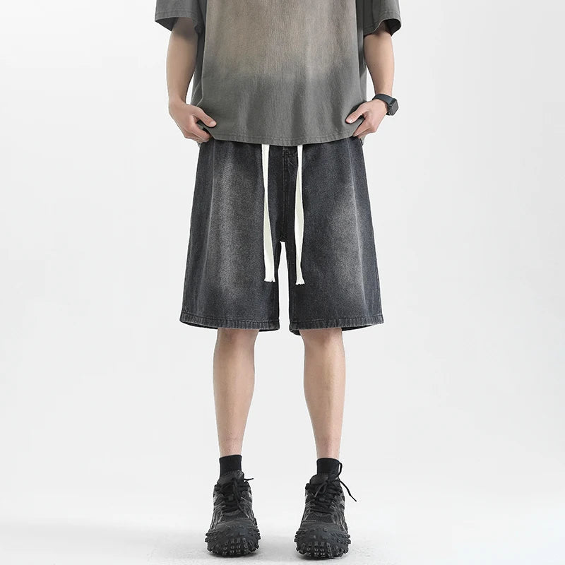 Men's Washed Long Shorts with Drawstring | Baggy Fit