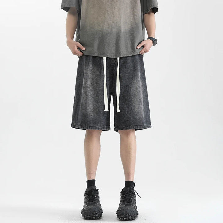 Men's Washed Long Shorts with Drawstring | Baggy Fit