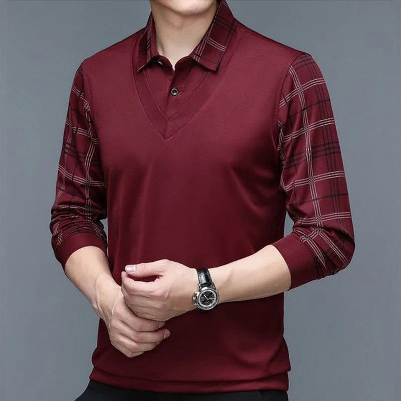 Men's Long Sleeve Shirt with Checkered Sleeves | Casual Style