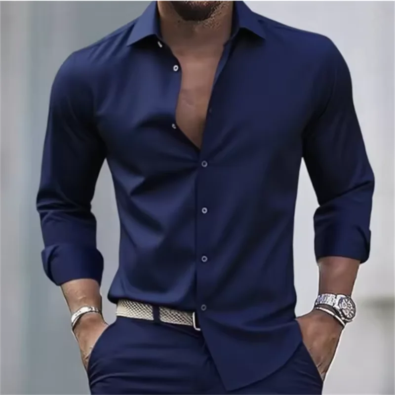 Męska Guziki Slim Fit Koszula Casual | Długi Rękaw