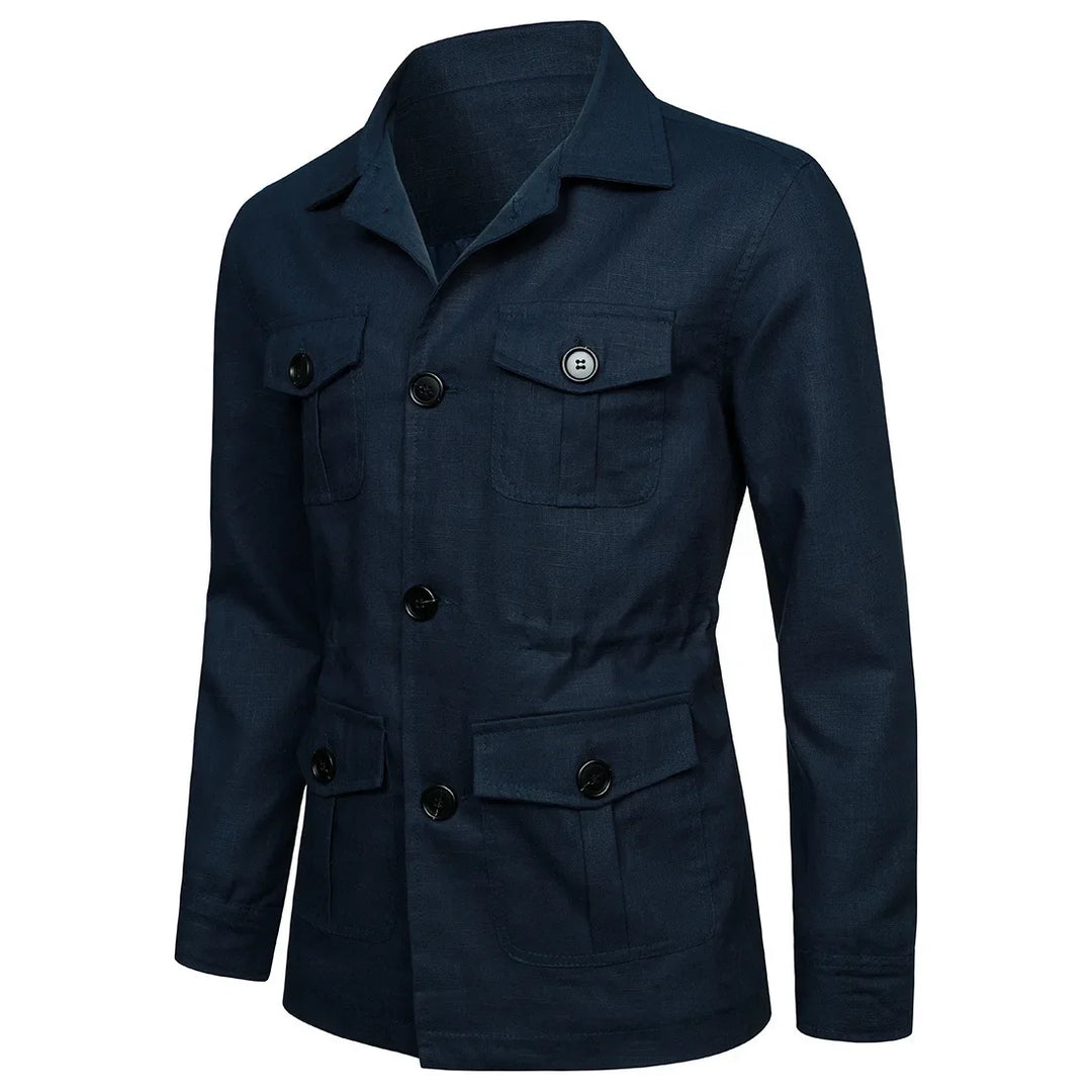 Men's Front Button Multi-Pocket Casual Jacket | Classic Collar