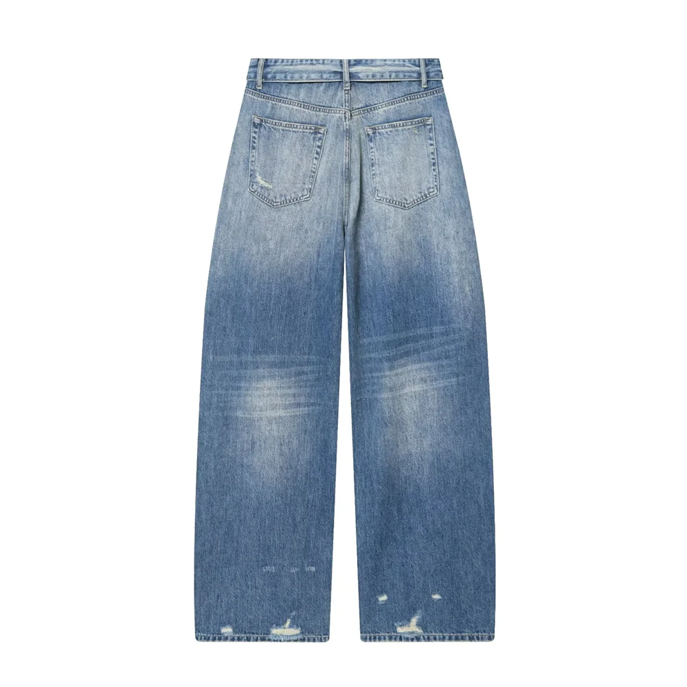 Women's High-Waisted Jeans with Wide Legs and Distressed Details | Baggy Fit
