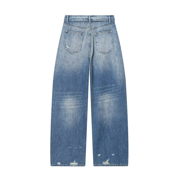 Women's High-Waisted Jeans with Wide Legs and Distressed Details | Baggy Fit