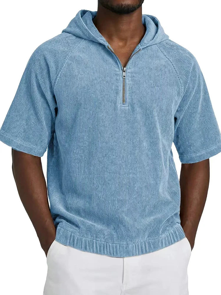 Men's Hoodie with Short Sleeves and Half-Zip | Relaxed Fit