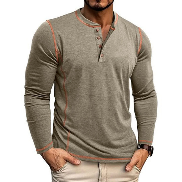 Męska Koszulka Henley z Długim Rękawem | Koszulka Casual z Guzikami