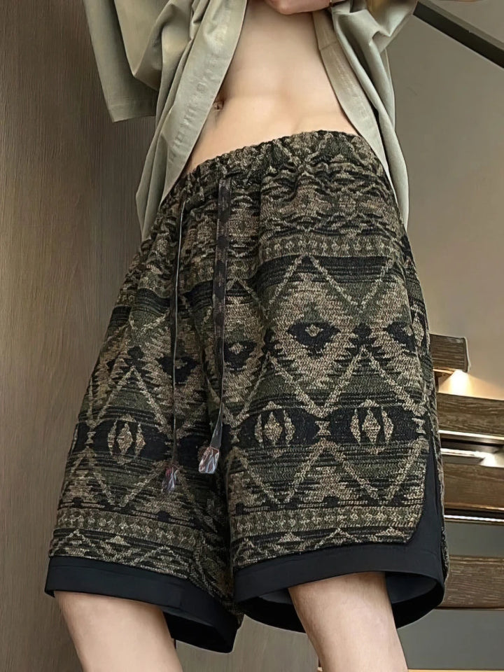 Gracjan | Men's oversized beach shorts with ethnic pattern