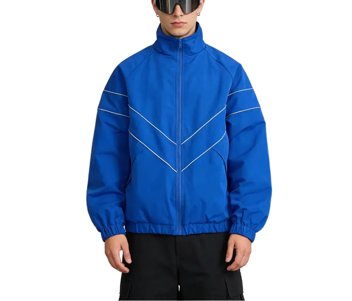 Men's Front Zipper Stand Collar Casual Jacket | Contrast Line Detail
