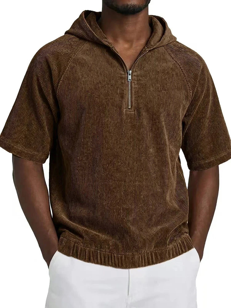 Men's Hoodie with Short Sleeves and Half-Zip | Relaxed Fit