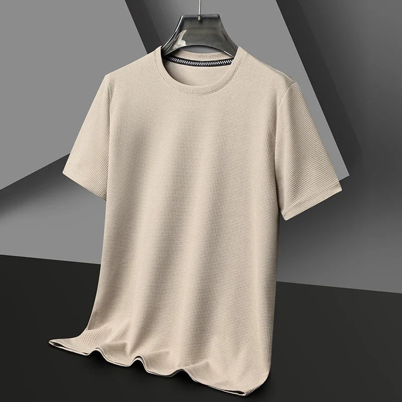 Bastien | Męski Teksturowany T-Shirt o Regularnym Kroju z Okrągłym Dekoltem