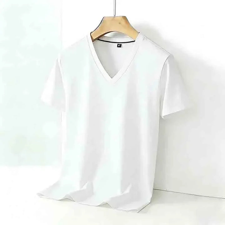 Męski Basic T-Shirt z Dekoltem V i Krótkim Rękawem | Regularny Krój