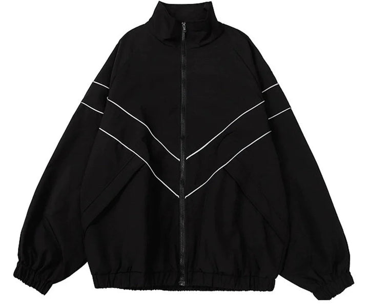 Men's Front Zipper Stand Collar Casual Jacket | Contrast Line Detail