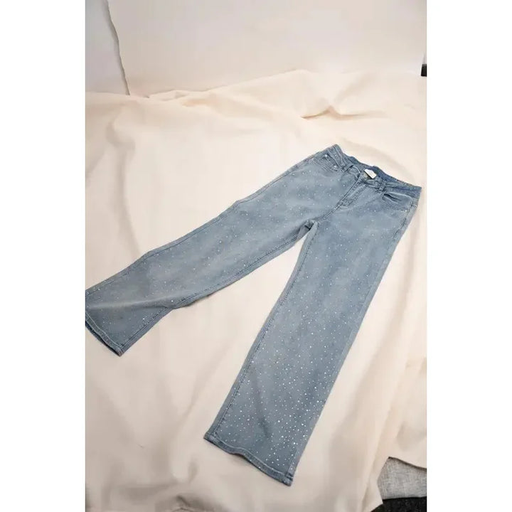 Women's High Waist Wide Leg Rhinestone Pants | Flared Cut