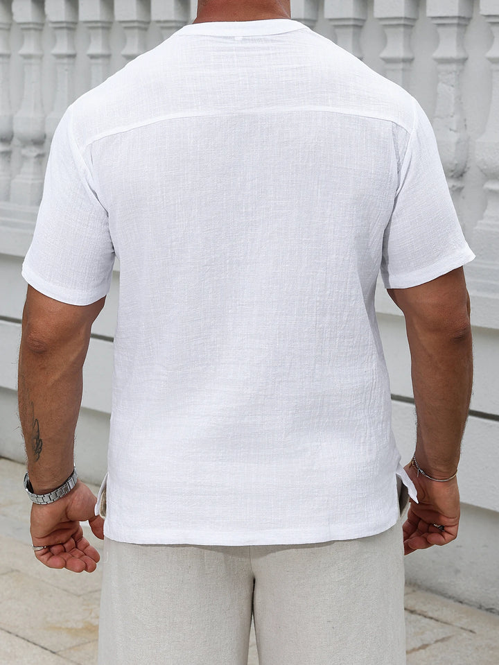 Męski Casualowy T-Shirt z Dekoltem V i Krótkim Rękawem | Nowoczesny Krój